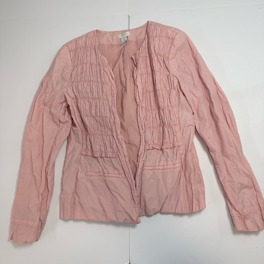 Chico’s Pink Textured Open Front Jacket Blazer Lightweight Size 0 Small